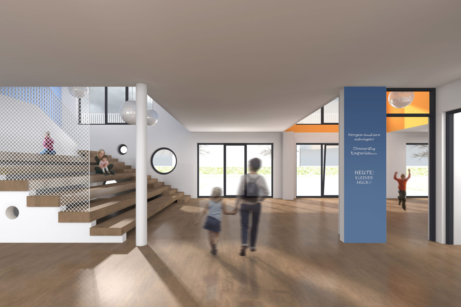 Neubau Kita und Förderschule an der alten Messe, Leipzig - Foyer und Mehrzweckraum Kita