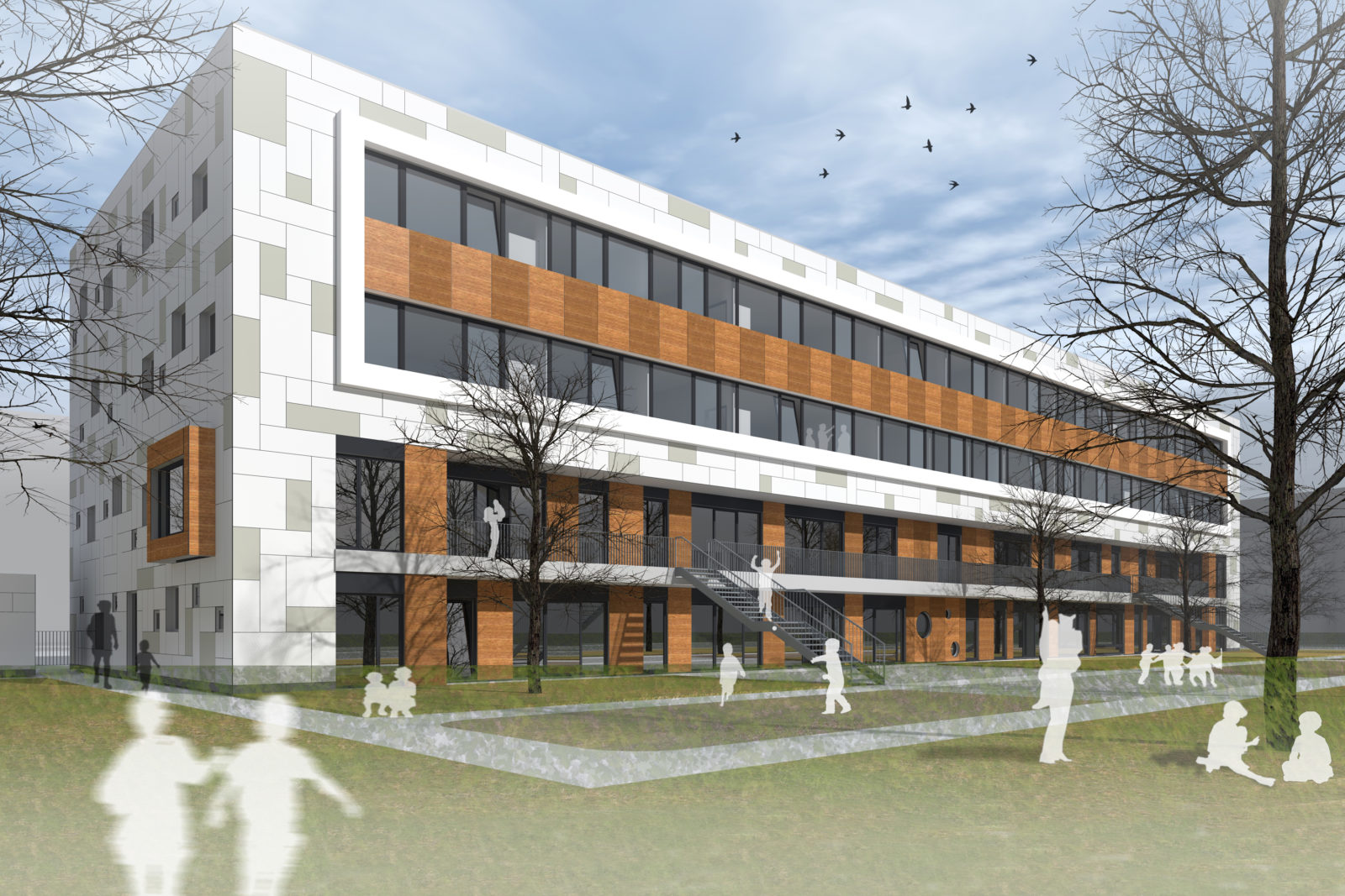 Neubau Kita und Förderschule an der alten Messe, Leipzig - Blick auf die Freispielfläche