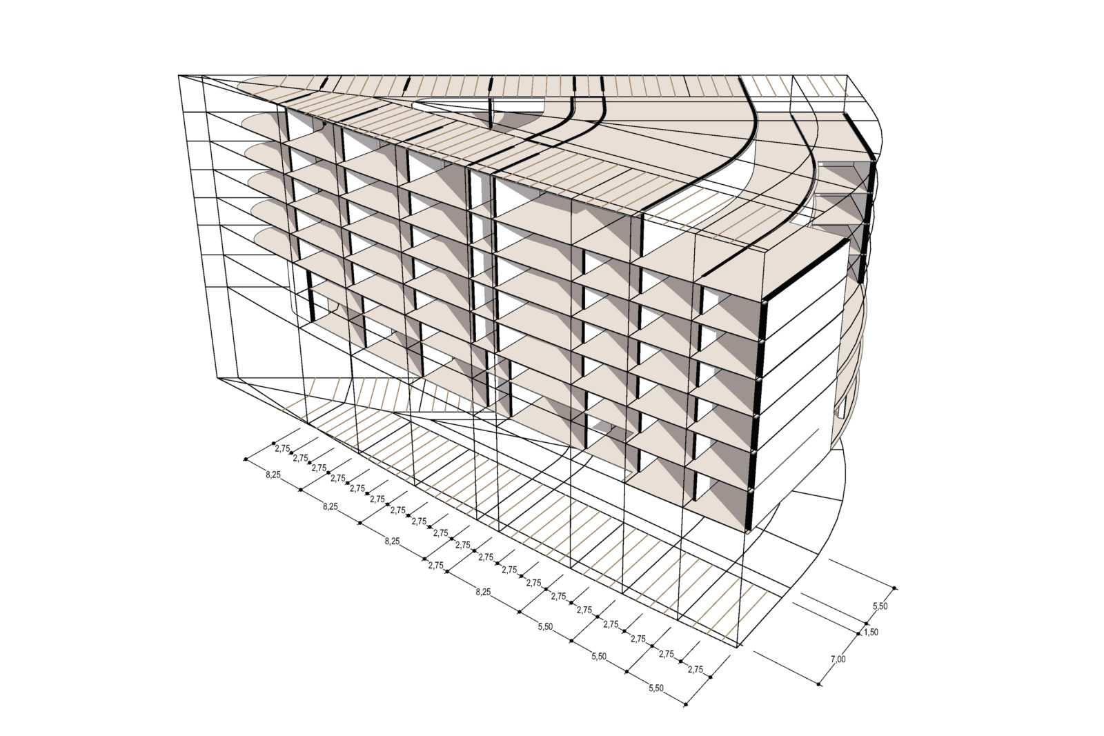 Wettbewerb Leibniz-Institut für Länderkunde in Leipzig, Zentrum - Isometrie Tragwerk