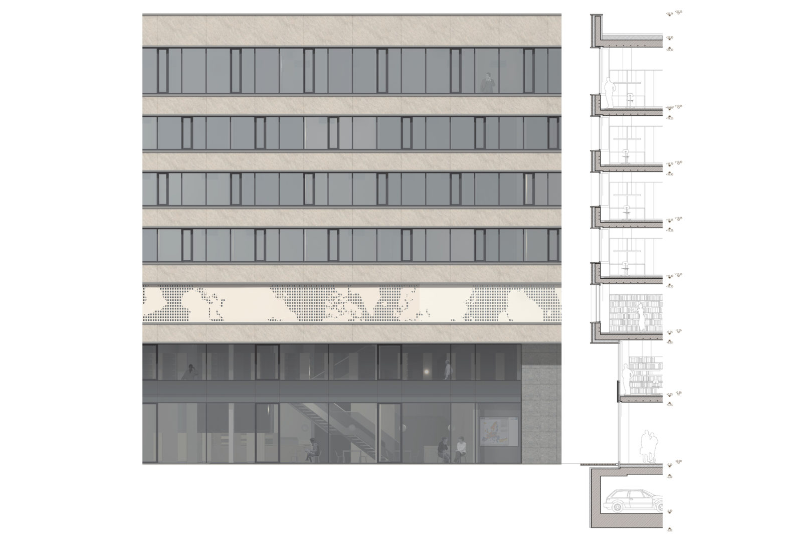 Wettbewerb Leibniz-Institut für Länderkunde in Leipzig, Zentrum - Fassadenschnitt