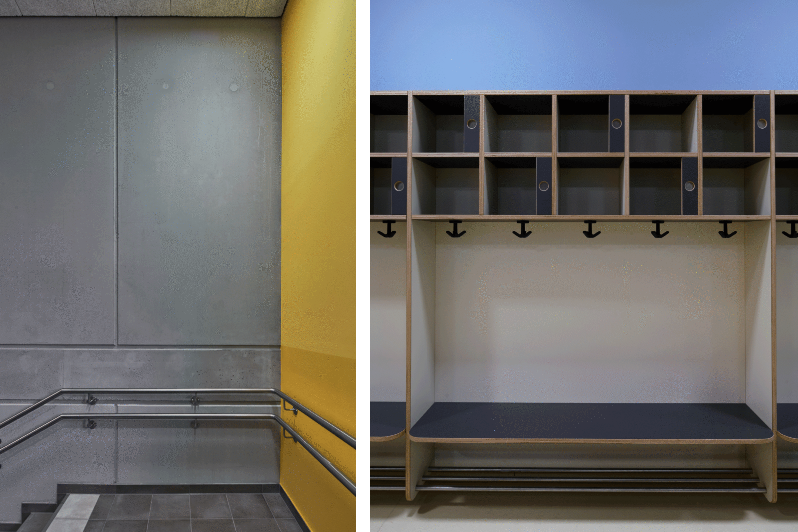 Neubau Kita und Familienzentrum Kändlerstraße - Treppenhaus Garderobe